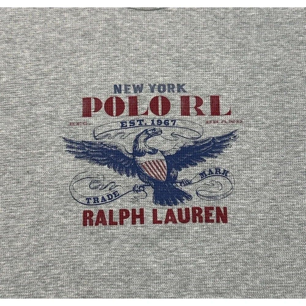 Polo Ralph Lauren Gray Waffle Knit Thermal Sleepwear Cotton Eagle Graphic Sz M